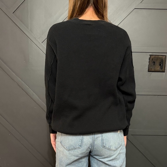 Aerie Black Waffle Knit Sweater - Picture 3 of 5
